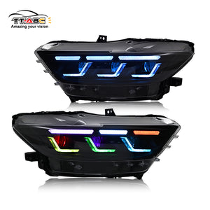 TT-ABC RGB Headlight For 2015-2017 Ford Mustang S550 Projector Front Lamp Assembly with Triple Beam Len-TT-ABC-TT-ABC