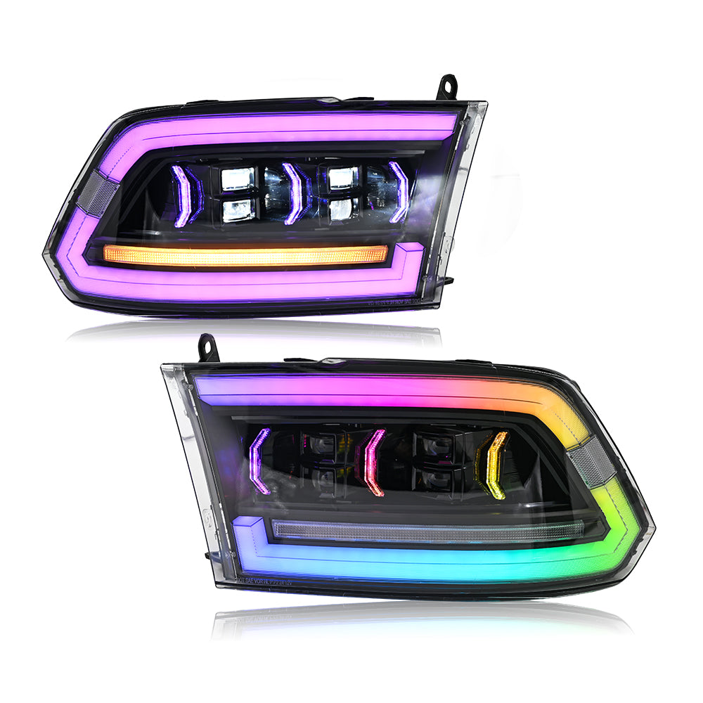 TT-ABC RGB Headlights for 2009-2018 Dodge RAM 1500,2013-2018 Dodge RAM 1500 2500 Headlamp With Sequential Turn Signal - TT-ABC