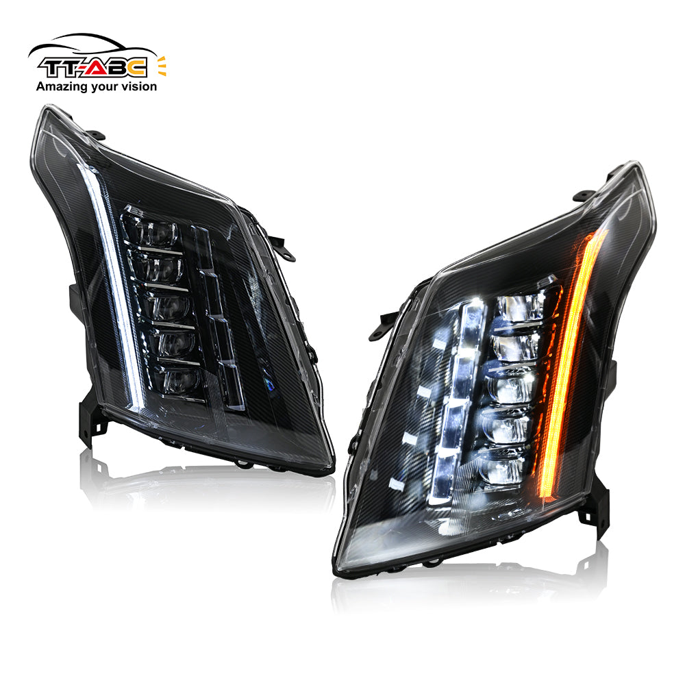 TT-ABC Carbon Fiber LED Headlights For 2010-2016 Cadillac SRX Halogen Front Lamps Assembly