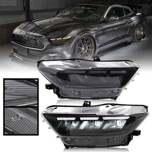 TT-ABC Carbon Fiber LED Headlight for 2015-2017 Ford Mustang S550 Projector Front Lamp Assembly