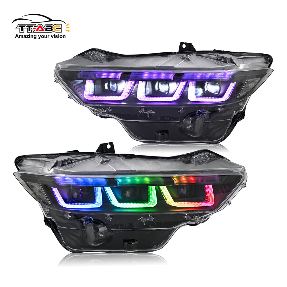 TT-ABC RGB Headlight For 2024-2025 Ford Mustang Projector Front Lamp Assembly with Triple Beam Len