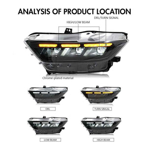 TT-ABC Carbon Fiber LED Headlight for 2015-2017 Ford Mustang S550 Projector Front Lamp Assembly