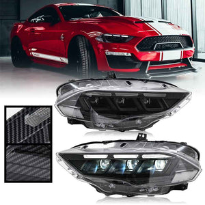TT-ABC Carbon Fiber LED Headlight for 2018-2023 Ford Mustang S650 Projector Front Lamp Assembly