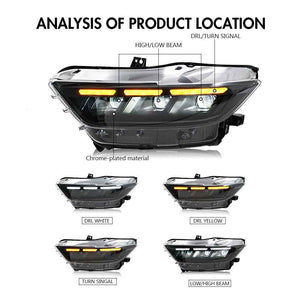 TT-ABC Carbon Fiber LED Headlight for 2015-2017 Ford Mustang S550 Projector Front Lamp Assembly