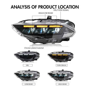 TT-ABC Carbon Fiber LED Headlight for 2018-2023 Ford Mustang S650 Projector Front Lamp Assembly