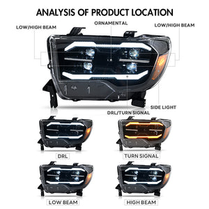 TT-ABC Projector Led Headlights For 2007-2013 Toyota Tundra Sequential Turn Signal, DRL w/Dynamic Animation - TT-ABC