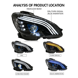 TT-ABC Led Headlight for 2008-2011 Mercedes-benz W204 C-Class C300 LED Sequential Projector Headlights - TT-ABC