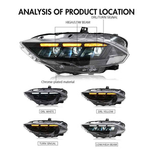 TT-ABC Carbon Fiber LED Headlight for 2018-2023 Ford Mustang S650 Projector Front Lamp Assembly