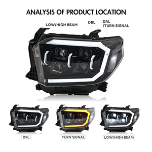 TT-ABC Projector Led Headlights For 2014-2021 Toyota Tundra Sequential Turn Signal, DRL w/Dynamic Animation - TT-ABC