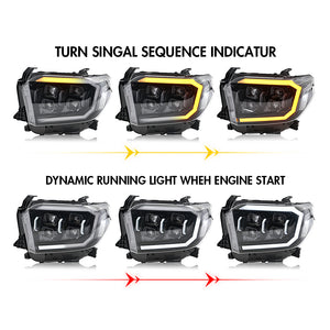 TT-ABC Projector Led Headlights For 2014-2021 Toyota Tundra Sequential Turn Signal, DRL w/Dynamic Animation - TT-ABC