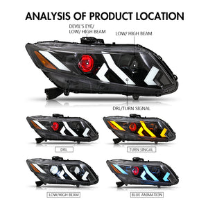 TT-ABC Demon Eye Headlights for 2012-2015 Honda Civic 9th Gen Projector Front Lamp Assembly-TT-ABC-TT-ABC
