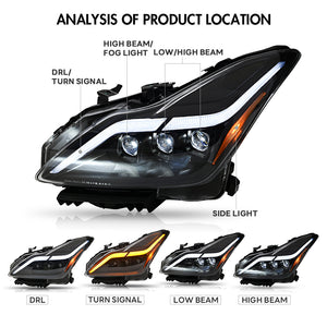 TT-ABC Led Headlights for 2008-2015 Infiniti G37 / Q60 Coupe W/ Sequential Signal Tube Projector Headlights - TT-ABC