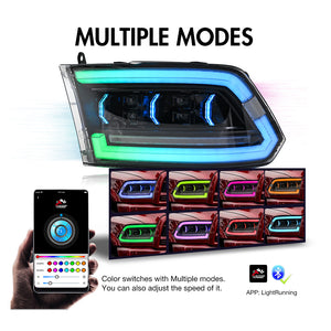 TT-ABC RGB Headlights for 2009-2018 Dodge RAM 1500,2013-2018 Dodge RAM 1500 2500 Headlamp With Sequential Turn Signal - TT-ABC