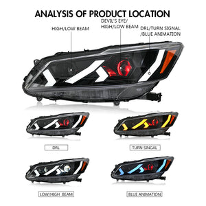 TT-ABC LED Headlight for 2016-2017 Honda Accord Sedan HeadLamps Assembly (Demon Eye) - TT-ABC