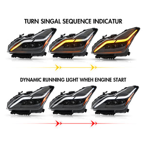 TT-ABC Led Headlights for 2008-2015 Infiniti G37 / Q60 Coupe W/ Sequential Signal Tube Projector Headlights - TT-ABC