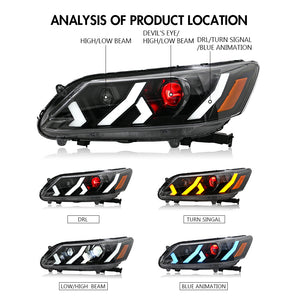 TT-ABC LED Headlight for 2013-2015 Honda Accord Sedan HeadLamps Assembly (Demon Eye) - TT-ABC