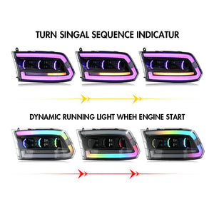 TT-ABC RGB Headlights for 2009-2018 Dodge RAM 1500,2013-2018 Dodge RAM 1500 2500 Headlamp With Sequential Turn Signal - TT-ABC