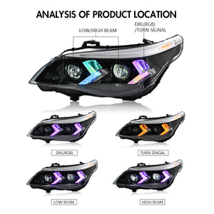TT-ABC RGB Headlights for 2005-2010 BMW 5-Series E60 525i 530i 540i Headlamps Assembly - TT-ABC