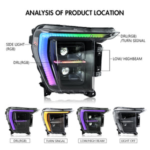 TT-ABC Full RGB Headlights for 2021-2024 Ford F-150 F150 P702 14th Gen Front Lamps - TT-ABC