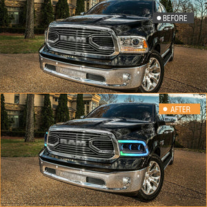 TT-ABC RGB Headlights for 2009-2018 Dodge RAM 1500,2013-2018 Dodge RAM 1500 2500 Headlamp With Sequential Turn Signal - TT-ABC