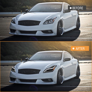 TT-ABC Led Headlights for 2008-2015 Infiniti G37 / Q60 Coupe W/ Sequential Signal Tube Projector Headlights - TT-ABC