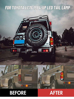TT-ABC LED Tail Lights for 1984–2021 Toyota Land Cruiser LC76 Tail Lights Assembly (Smoked/Red) - TT-ABC