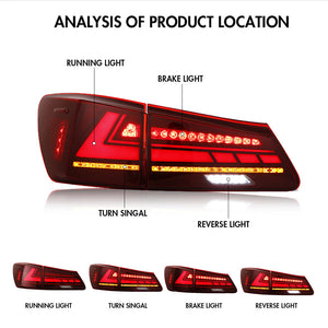 For 2006-2012 Lexus IS250 IS350 ISF LED Tail Light with Sequential Signal Light (Smoked/Red) - TT-ABC