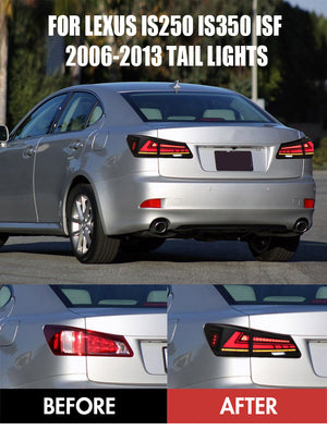 For 2006-2012 Lexus IS250 IS350 ISF LED Tail Light with Sequential Signal Light (Smoked/Red) - TT-ABC