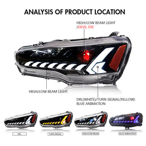 For 2008-UP Mitsubishi Lancer EVO EX LED Headlights with Start UP Animation - TT-ABC