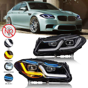For 2011-2017 BMW F10 Led Headlight, Hid 5 Series Accessories Updated, 2021 M5 Competition Style, Turn Signals Assembly Blue DRL Custom Front Lights - TT-ABC
