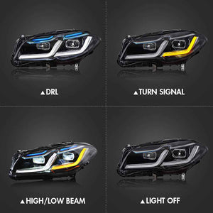 For 2011-2017 BMW F10 Led Headlight, Hid 5 Series Accessories Updated, 2021 M5 Competition Style, Turn Signals Assembly Blue DRL Custom Front Lights - TT-ABC