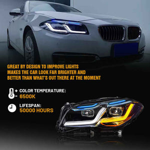 For 2011-2017 BMW F10 Led Headlight, Hid 5 Series Accessories Updated, 2021 M5 Competition Style, Turn Signals Assembly Blue DRL Custom Front Lights - TT-ABC