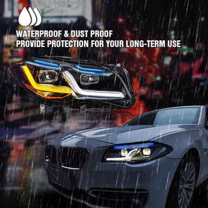 For 2011-2017 BMW F10 Led Headlight, Hid 5 Series Accessories Updated, 2021 M5 Competition Style, Turn Signals Assembly Blue DRL Custom Front Lights - TT-ABC