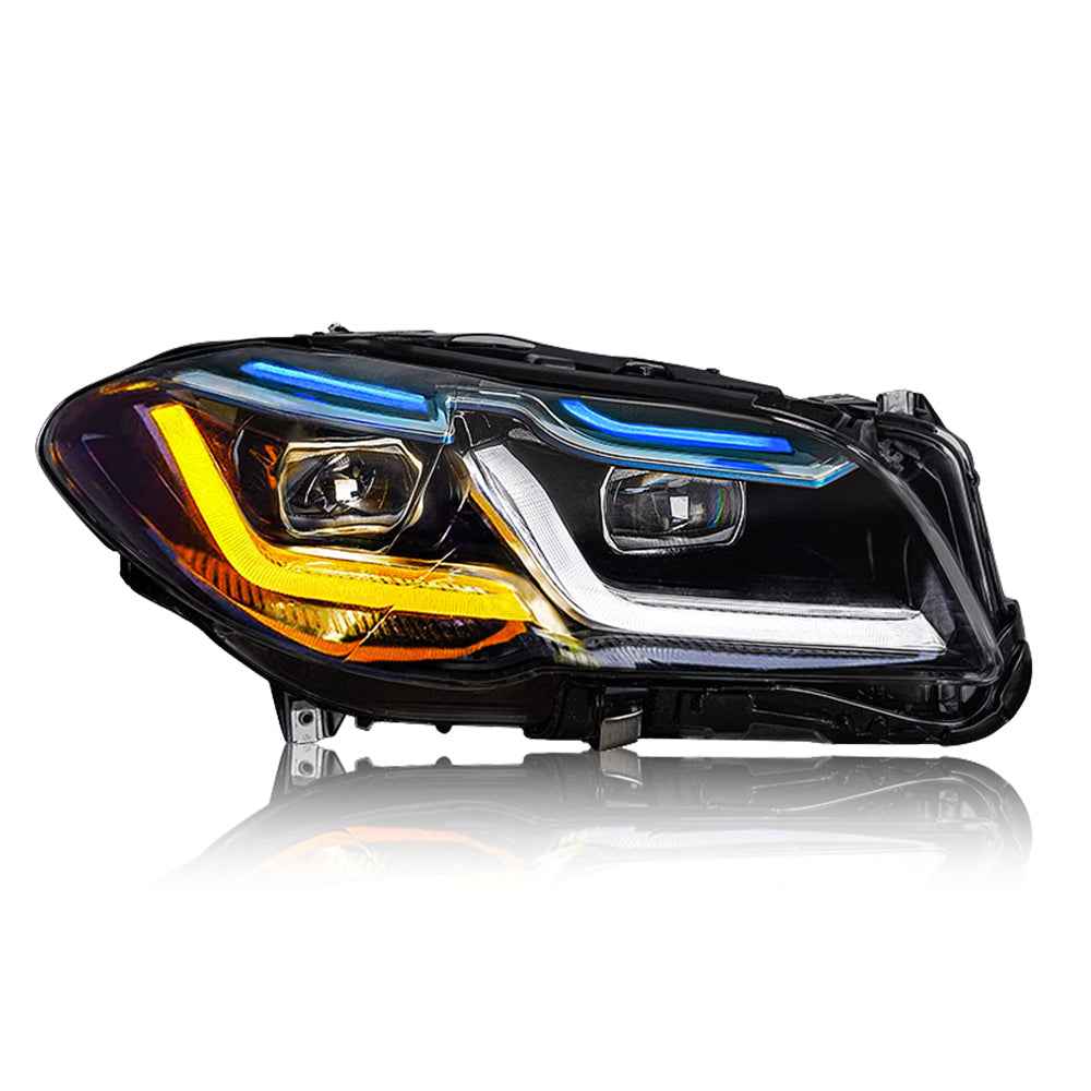 For 2011-2017 BMW F10 Led Headlight, Hid 5 Series Accessories Updated, 2021 M5 Competition Style, Turn Signals Assembly Blue DRL Custom Front Lights - TT-ABC