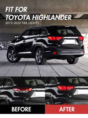 For 2014-2019 Toyota Highlander Led Tail lights Assembly, Start-Up Animation Rear lights (Smoked/Red) - TT-ABC