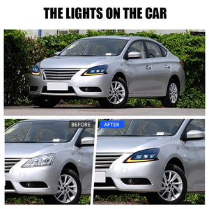 For 2012-2015 Nissan sylphy Led headlight assembly with LED daytime running lights (a touch of blue running steering) - TT-ABC