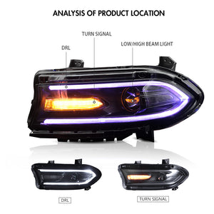 For 2015-2020 Dodge Charger RGB Led Headlights Assembly With Sequential Turn Signals Projector Dynamic Animation - TT-ABC