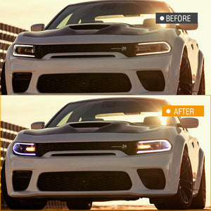 For 2015-2020 Dodge Charger RGB Led Headlights Assembly With Sequential Turn Signals Projector Dynamic Animation - TT-ABC