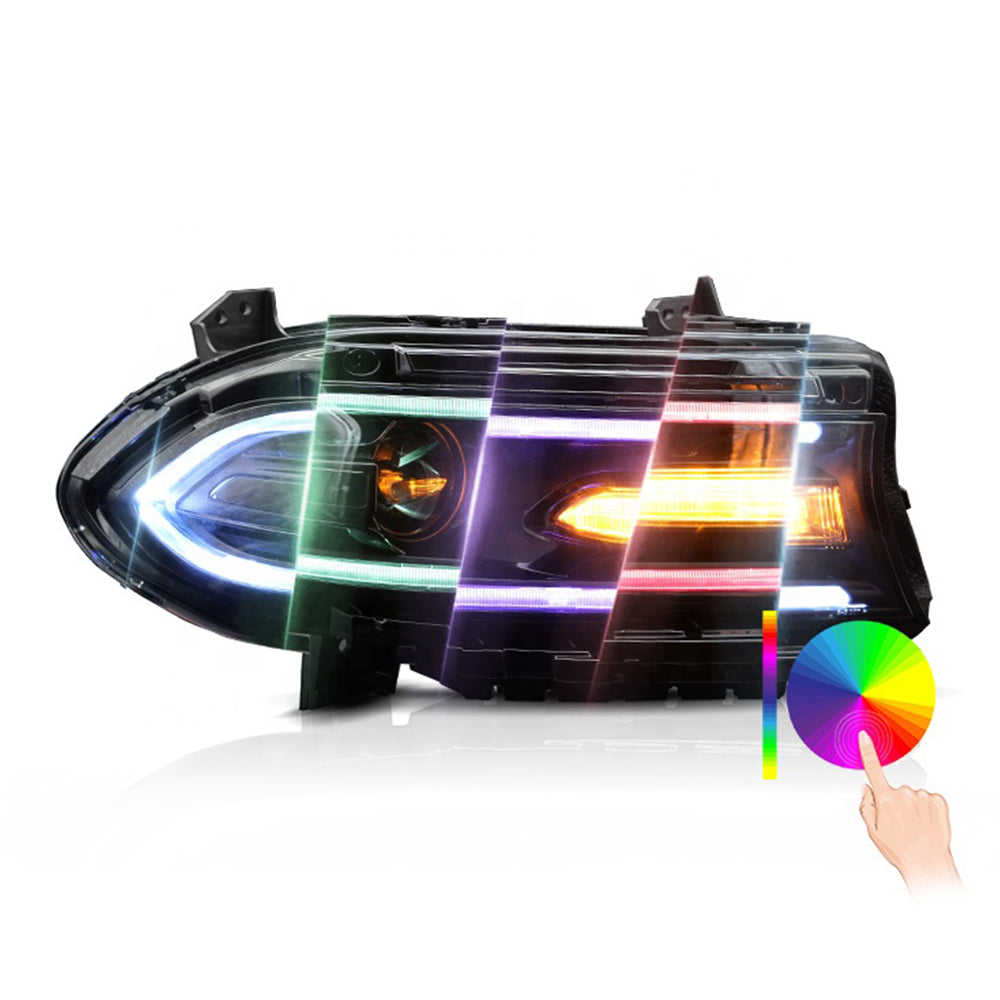 For 2015-2020 Dodge Charger RGB Led Headlights Assembly With Sequential Turn Signals Projector Dynamic Animation - TT-ABC