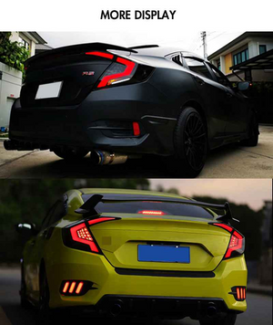 For 2016-2021 Honda Civic 10th Gen Led Tail Lights With DRL Start Up Animation Rear Lamp Assembly (Smoked/Red) - TT-ABC