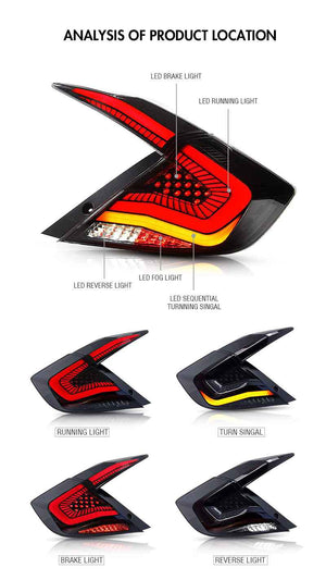 TT-ABC LED Tail Lights for 2016-2021 Honda Civic – Smoked/Red Rear Lamps Assembly - TT-ABC