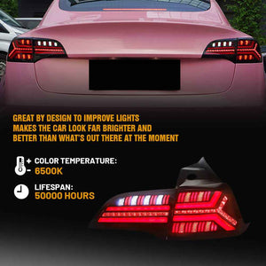 For 2017-2022 Tesla Model 3/Y Led Tail Light, Streamlined LED Sequential Turn(New Fish Bone) - TT-ABC