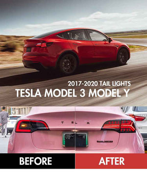 For 2017-2022 Tesla Model 3/Y Led Tail Light, Streamlined LED Sequential Turn(New Fish Bone) - TT-ABC