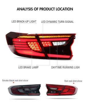 For 2018-2022 Honda Accord Smoked Dynamic Tail Lights With Start-up Animation Rear Lights Assembly - TT-ABC