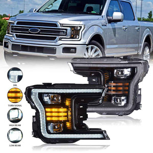 TT-ABC LED Headlights for 2018–2021 Ford F-150 LED Projector Headlights Assembly with Amber Sequential Turn Signals - TT-ABC