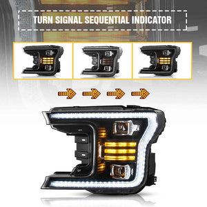 TT-ABC LED Headlights for 2018–2021 Ford F-150 LED Projector Headlights Assembly with Amber Sequential Turn Signals - TT-ABC