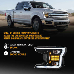TT-ABC LED Headlights for 2018–2021 Ford F-150 LED Projector Headlights Assembly with Amber Sequential Turn Signals - TT-ABC