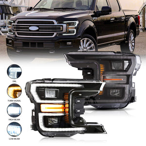 For 2018-2021 Ford F150 Headlights Assembly, Led Projector Headlight (Clear) - TT-ABC