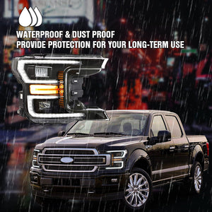 For 2018-2021 Ford F150 Headlights Assembly, Led Projector Headlight (Clear) - TT-ABC