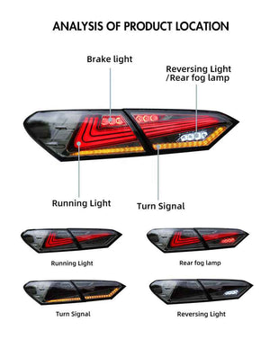 For 2018-2024 Toyota Camry Smoked Led Tail Lights, with Start-up Animation Rear Lights - TT-ABC